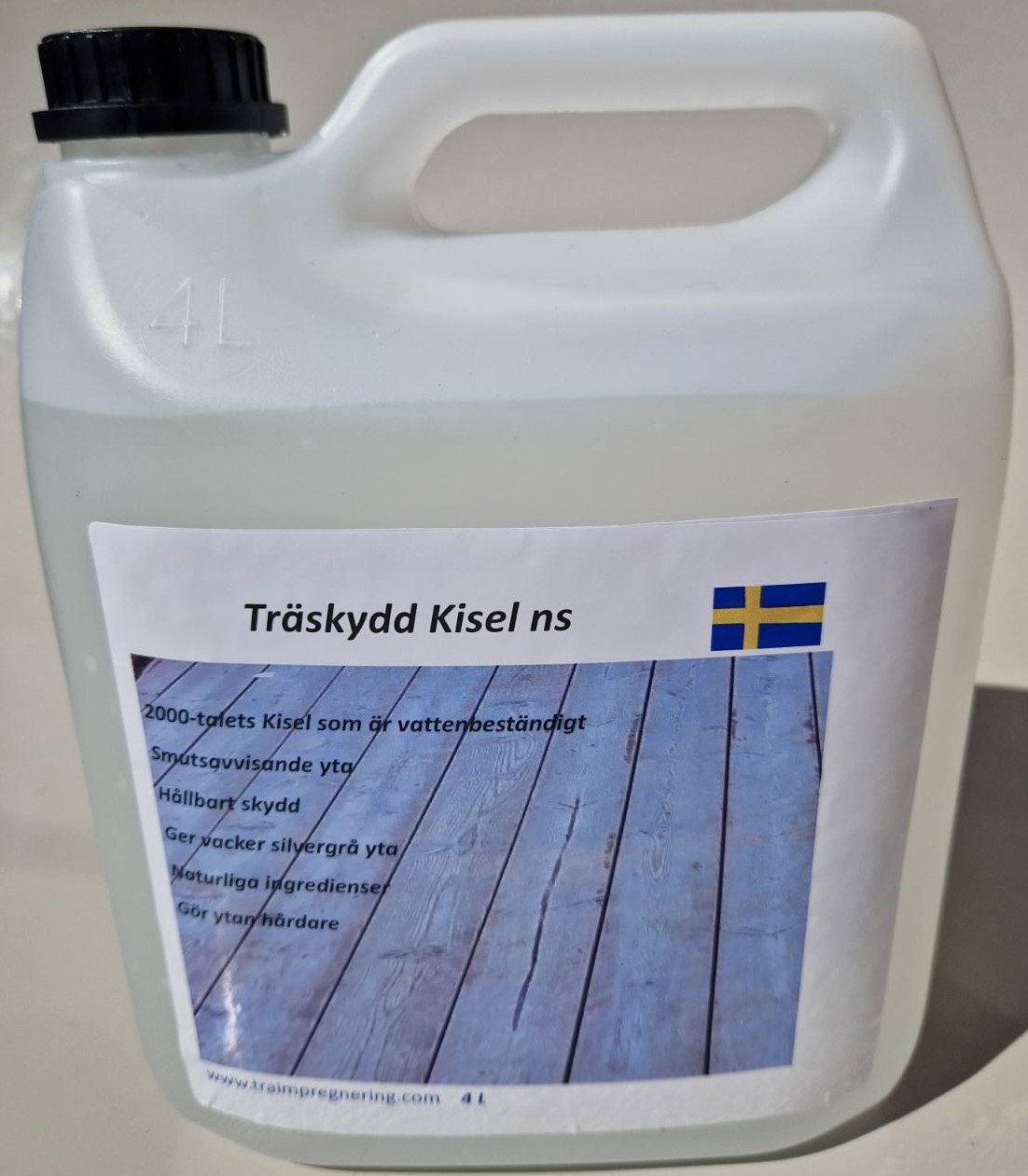 Kisel för trätrall. vattenbeständig ger smutsavvsiande yta.          ändigt och smutsavvisande yta. Ger silvergrå yta. Naturliga ingredienser.